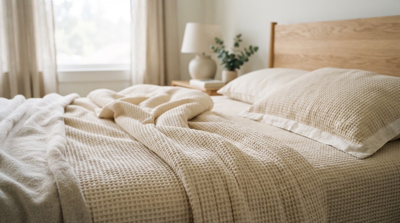 Luxury organic cotton sheets close-up